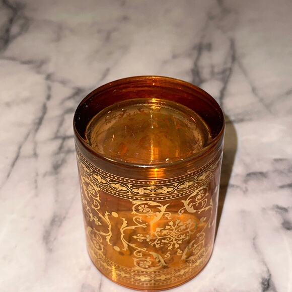 VINTAGE Gold Filigree Glass Candle Holder Moroccan Cup amber burnt Orange - Picture 6 of 10